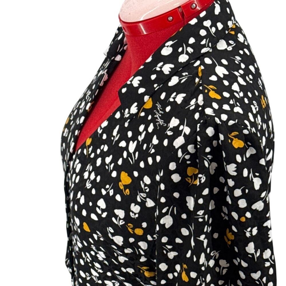 Karl Lagerfeld Black Floral Sheer Long Sleeve Crepe Button Shirtdress Women 10 - Picture 4 of 9